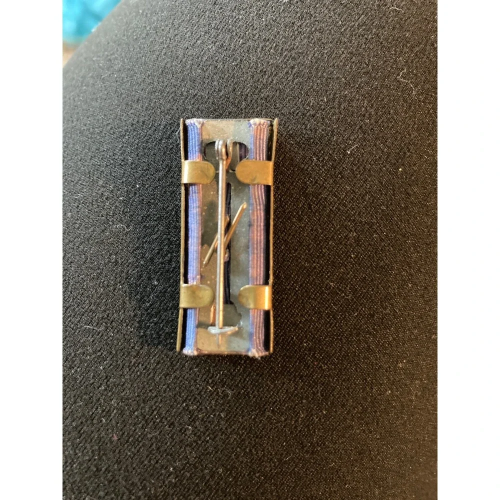 Vintage Bar Brooch Blue Ribbon Floral Accent Gold Tone Edwardian Style Pin‎